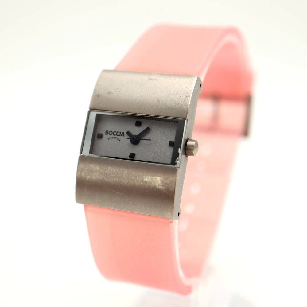 Boccia Titanium Swiss Womens Rectangle 23mm Watch Translucent Pink w New Battery
